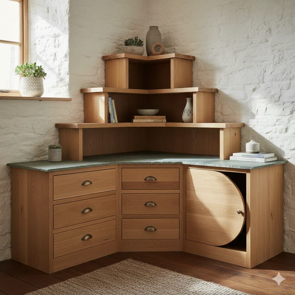 Corner storage unit for irregular spaces