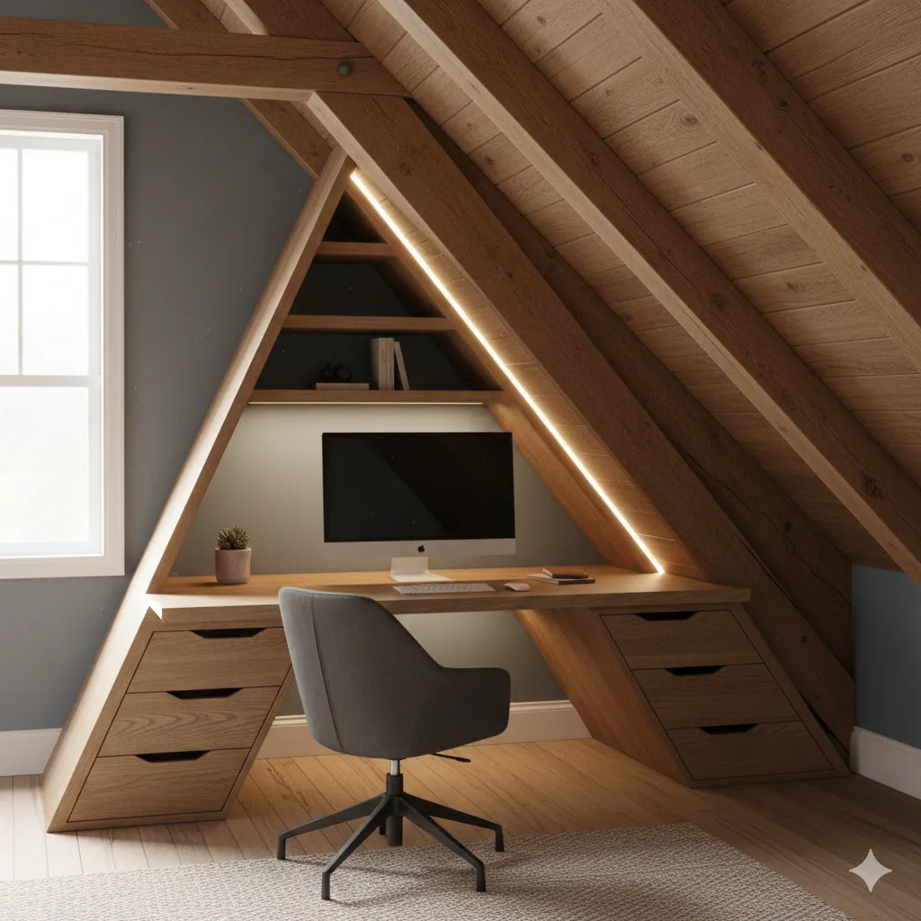 Desk designed for rooms with sloped ceilings