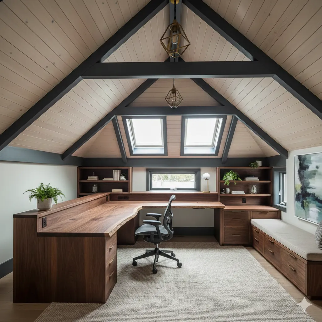 Custom office furniture in attic space